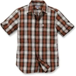 Carhartt Mens Short Sleeve Essential Open Collar Plaid Shirt -Sporty Tops Sales 103668 220 01