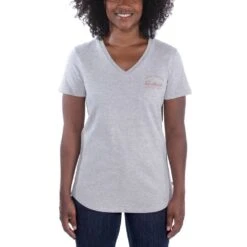 Carhartt Womens Lockhart V Neck Relaxed Fit Graphic T Shirt -Sporty Tops Sales 104227 hgy 01