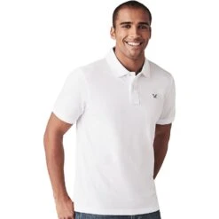 Crew Clothing Mens Classic Pique Classic Fit Polo Shirt -Sporty Tops Sales crw022 white 01
