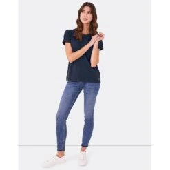 Crew Clothing Womens Perfect Crew Slub Neck T Shirt -Sporty Tops Sales crw132 navy 03