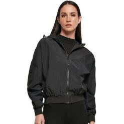 Cotton Addict Womens Nylon Crinkle Hooded Batwing Jacket