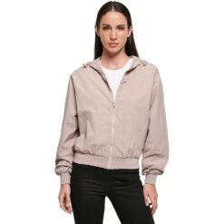 Cotton Addict Womens Nylon Crinkle Hooded Batwing Jacket -Sporty Tops Sales ctn161 dsro 01
