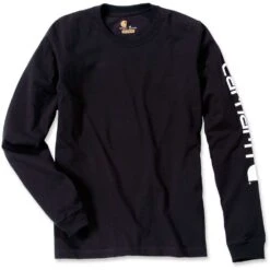Carhartt Mens Long Sleeve Rib Knit Crew Neck Signature Logo T-Shirt -Sporty Tops Sales ek231 blk 01