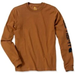 Carhartt Mens Long Sleeve Rib Knit Crew Neck Signature Logo T-Shirt -Sporty Tops Sales ek231 brn 01