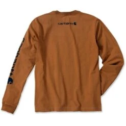 Carhartt Mens Long Sleeve Rib Knit Crew Neck Signature Logo T-Shirt -Sporty Tops Sales ek231 brn 02