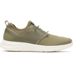 Hush Puppies Mens Elevate Bungee Leather Slip On Trainers -Sporty Tops Sales hus523 olive 02