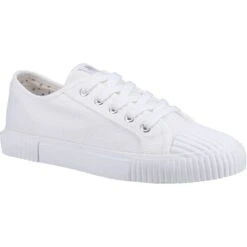 Hush Puppies Womens Brooke Canvas Trainers -Sporty Tops Sales hus756 white 01