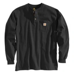 Carhartt Mens Workwear Pocket Henley Long Sleeve T Shirt -Sporty Tops Sales k128 blk 03 1