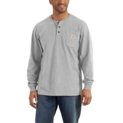 Carhartt Mens Workwear Pocket Henley Long Sleeve T Shirt -Sporty Tops Sales k128 hgy 01 1