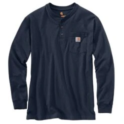 Carhartt Mens Workwear Pocket Henley Long Sleeve T Shirt -Sporty Tops Sales k128 nvy 02