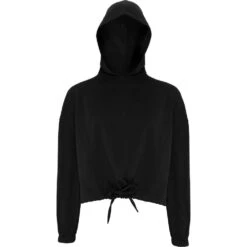 Outdoor Look Womens/Ladies Cropped Oversize Drawcord Hoodie -Sporty Tops Sales odl209 blac 01