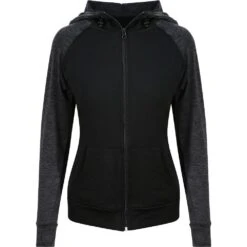 Outdoor Look Womens/Ladies Contrast Melange Full Zip Hoodie -Sporty Tops Sales odl236 bkbs 01