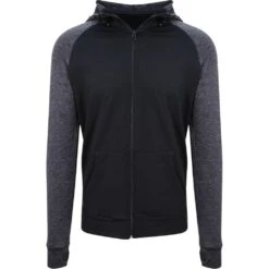 Outdoor Look Mens Contrast Melange Full Zip Sweat Hoodie -Sporty Tops Sales odl237 bkbs 01