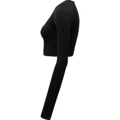 Outdoor Look Womens Ribbed Seamless Fitted 3D Fit Crop Top -Sporty Tops Sales odl422 blac 03