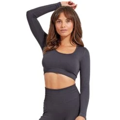 Outdoor Look Womens Ribbed Seamless Fitted 3D Fit Crop Top -Sporty Tops Sales odl422 char 01