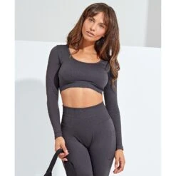 Outdoor Look Womens Ribbed Seamless Fitted 3D Fit Crop Top -Sporty Tops Sales odl422 char 03