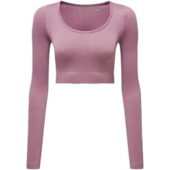 Outdoor Look Womens Ribbed Seamless Fitted 3D Fit Crop Top -Sporty Tops Sales odl422 mauv 01