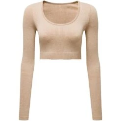 Outdoor Look Womens Ribbed Seamless Fitted 3D Fit Crop Top -Sporty Tops Sales odl422 nume 01