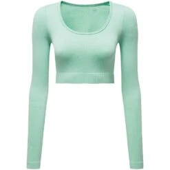 Outdoor Look Womens Ribbed Seamless Fitted 3D Fit Crop Top -Sporty Tops Sales odl422 peme 01