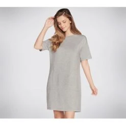 Skechers Womens Skechluxe Mindful Crew Neck T Shirt Dress -Sporty Tops Sales ske1938 ltgy 03