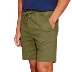Wombat Mens Cotton Drawstring Chino Shorts 12 Wombat Mens Cotton Drawstring Chino Shorts -Sporty Tops Sales wb902 oliv 01
