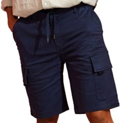 Wombat Mens Cotton Drawstring Cargo Utility Shorts -Sporty Tops Sales wb903 navy 01